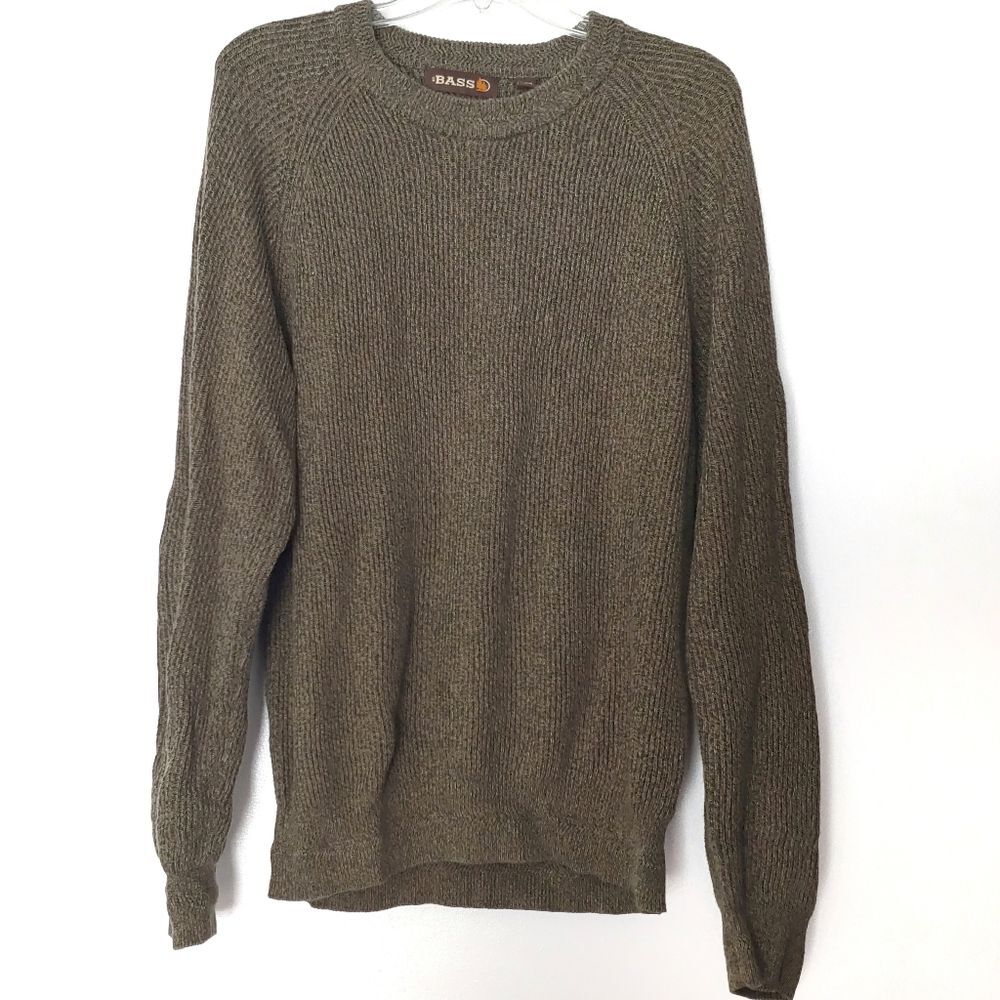 GH Bass Green Ribbed Knit Crewneck Men's Sweater